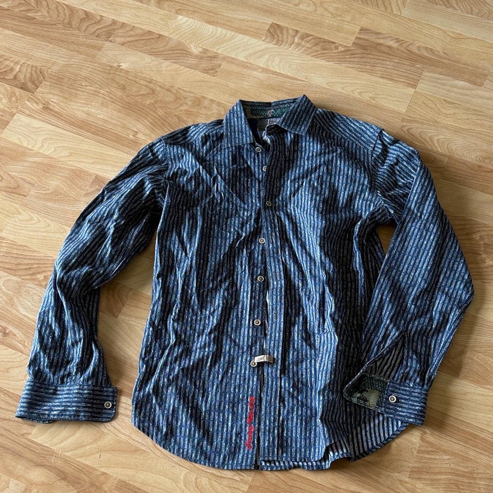 Robert Graham S Navy and White Striped Button Down Shirt